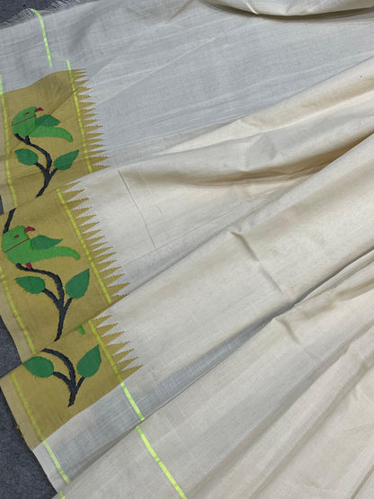 IVORY COTTON PURE HANDLOOM PAITHANI SAREE