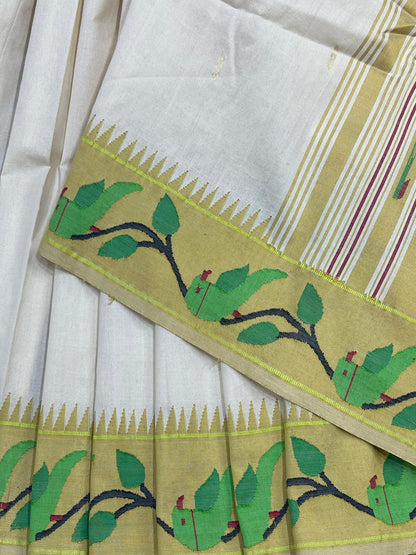 IVORY COTTON PURE HANDLOOM PAITHANI SAREE