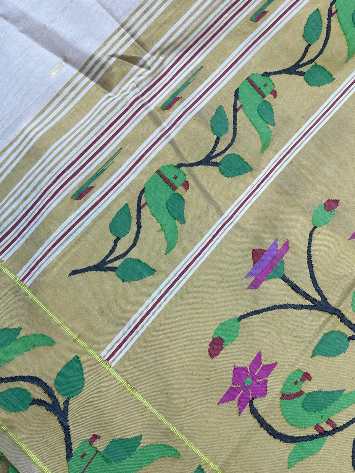IVORY COTTON PURE HANDLOOM PAITHANI SAREE