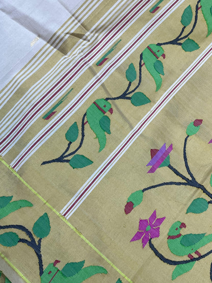 IVORY COTTON PURE HANDLOOM PAITHANI SAREE
