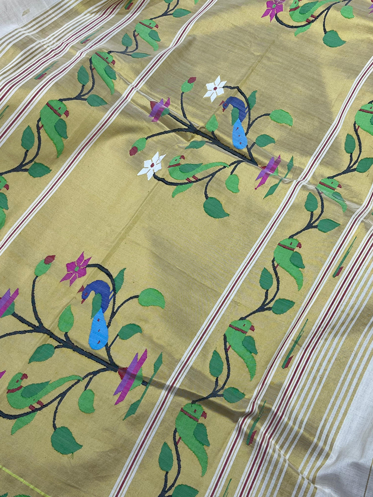 IVORY COTTON PURE HANDLOOM PAITHANI SAREE