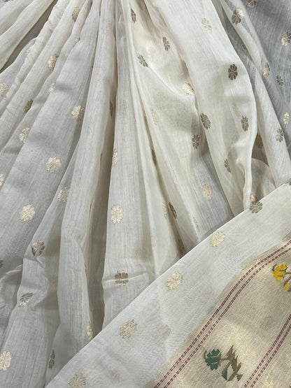 IVORY MUL COTTON PURE HANDLOOM CHANDERI SAREE