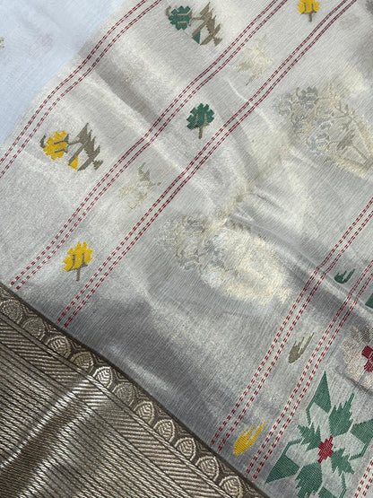 IVORY MUL COTTON PURE HANDLOOM CHANDERI SAREE