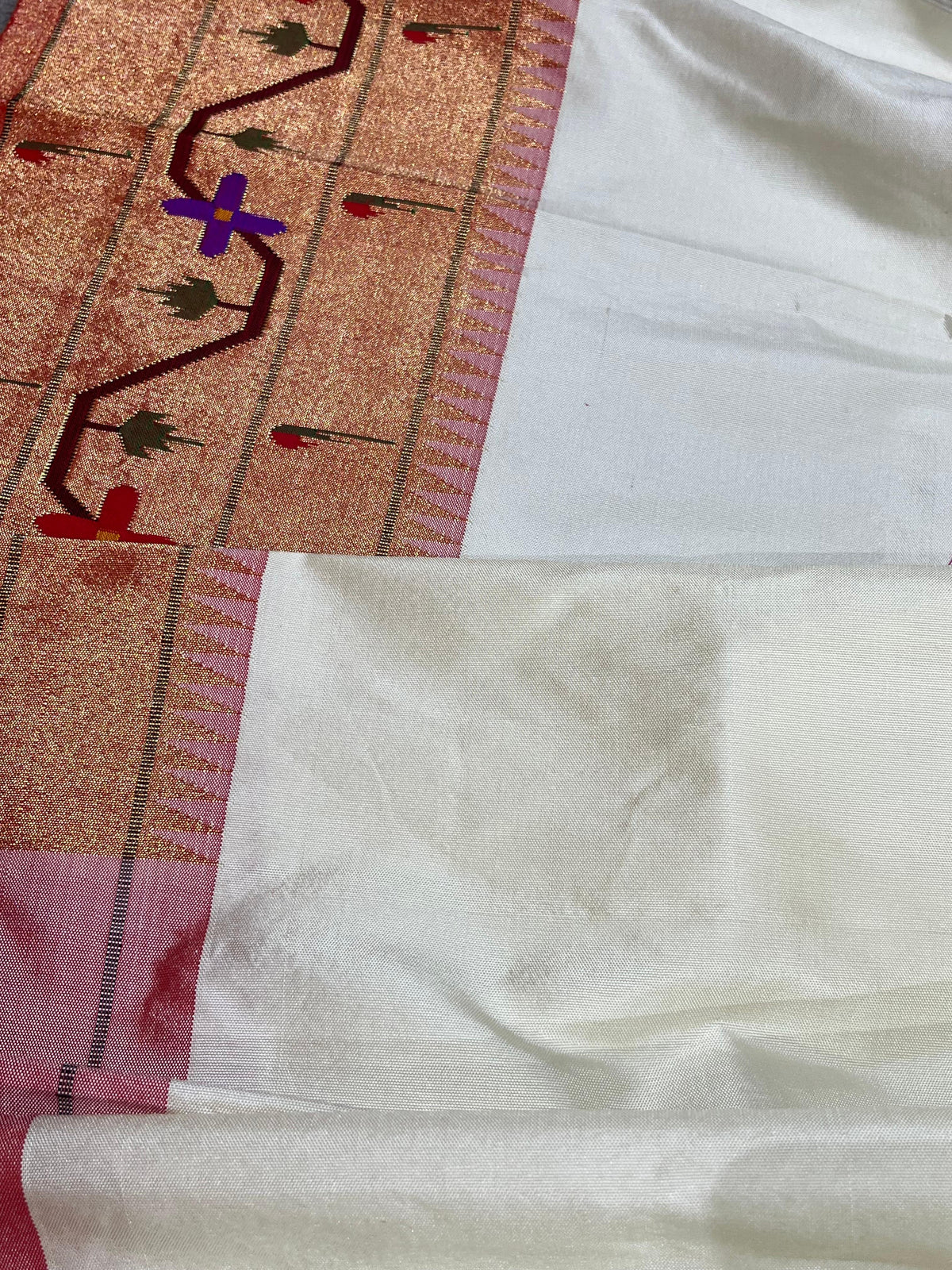 IVORY SILK PURE HANDLOOM PAITHANI SAREE