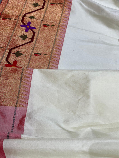 IVORY SILK PURE HANDLOOM PAITHANI SAREE