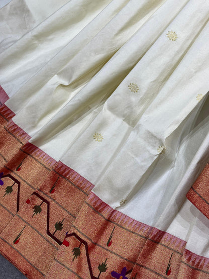 IVORY SILK PURE HANDLOOM PAITHANI SAREE