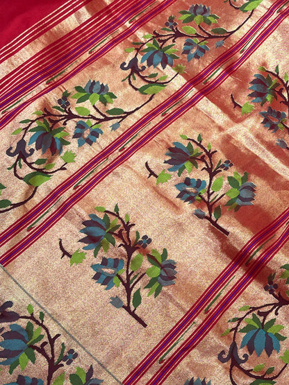 RED SILK PURE HANDLOOM PAITHANI SAREE