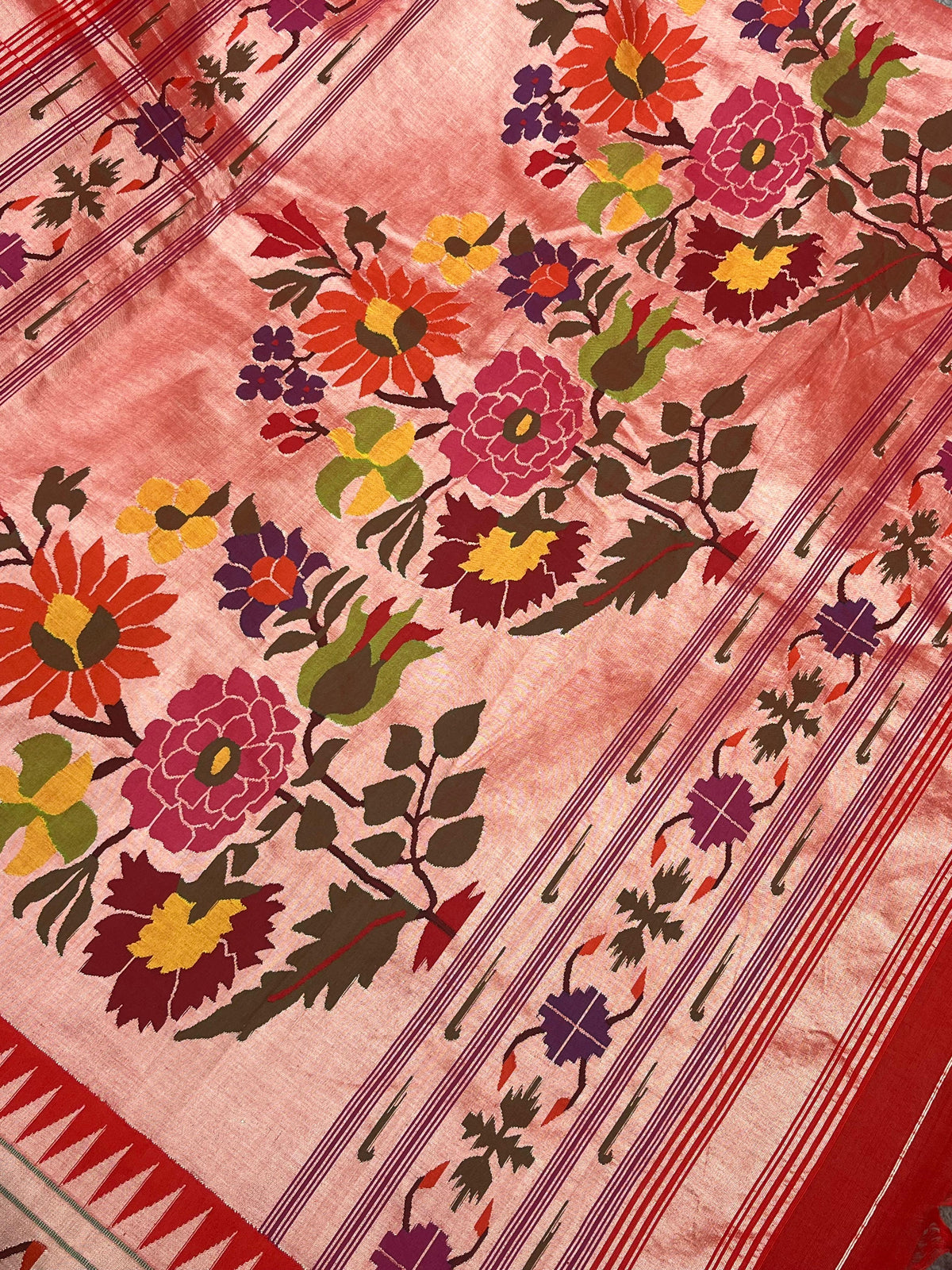 RED COTTON PURE HANDLOOM PAITHANI SAREE