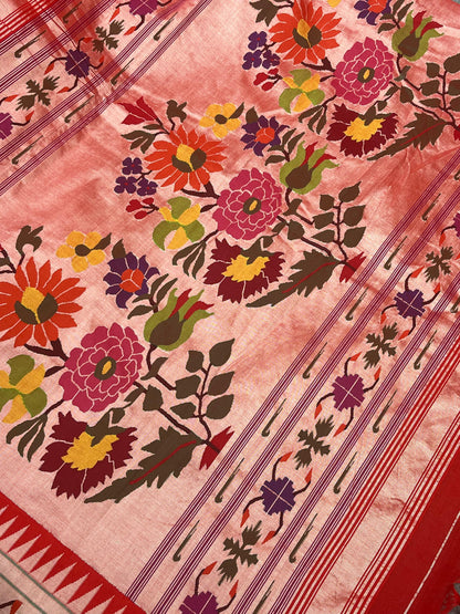 RED COTTON PURE HANDLOOM PAITHANI SAREE