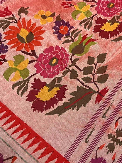 RED COTTON PURE HANDLOOM PAITHANI SAREE