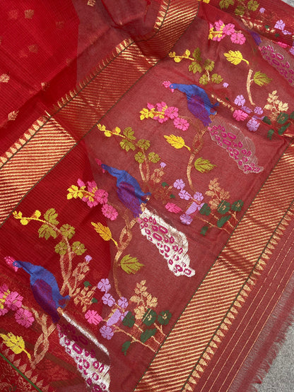 RED PURE HANDLOOM REAL JARI KOTA DORIYA SAREE