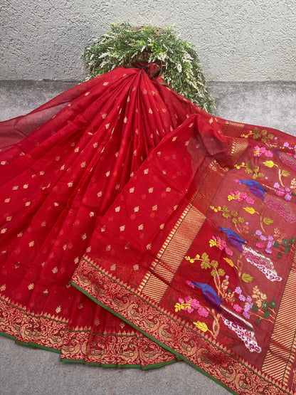 RED PURE HANDLOOM REAL JARI KOTA DORIYA SAREE