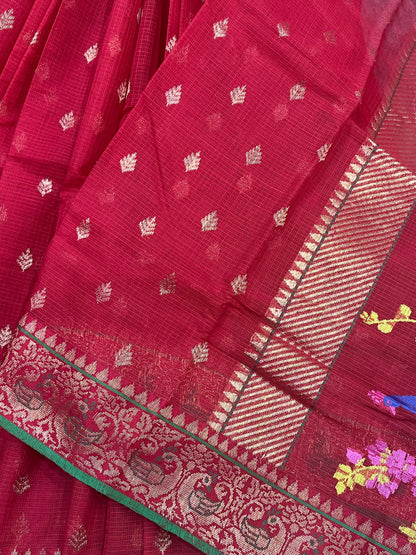 RED PURE HANDLOOM REAL JARI KOTA DORIYA SAREE