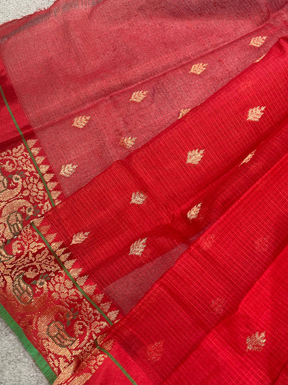 RED PURE HANDLOOM REAL JARI KOTA DORIYA SAREE