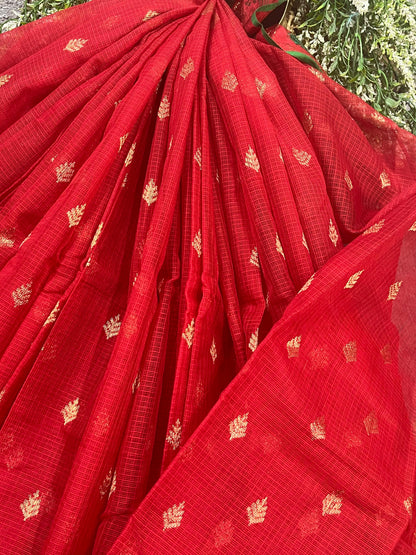 RED PURE HANDLOOM REAL JARI KOTA DORIYA SAREE