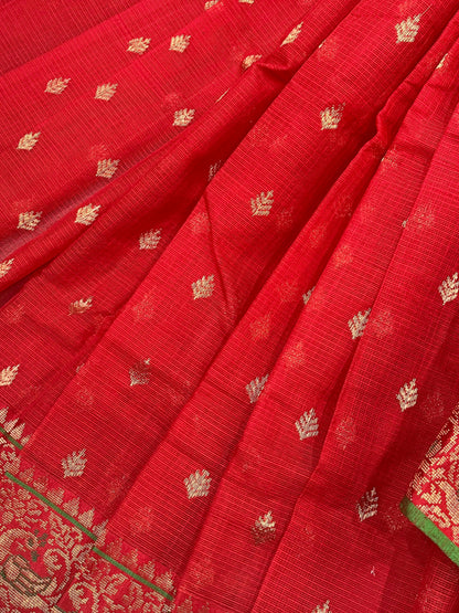 RED PURE HANDLOOM REAL JARI KOTA DORIYA SAREE