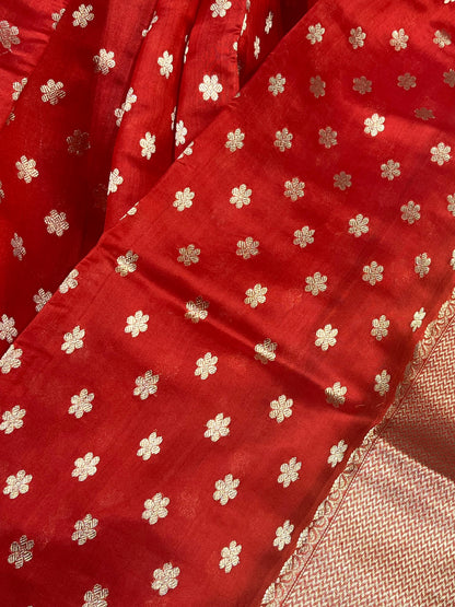 RED MUSHROO SILK PURE HANDLOOM CHANDERI SAREE