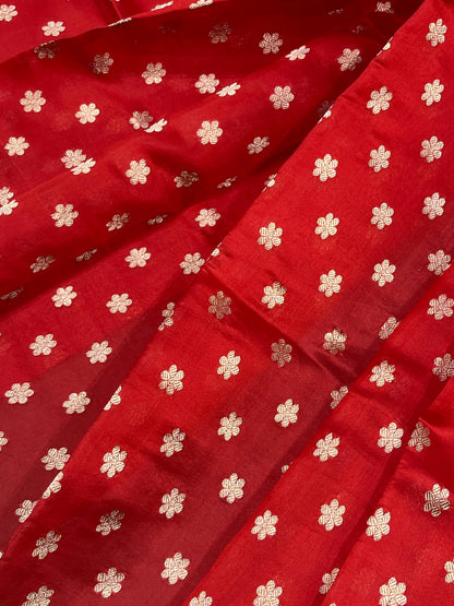 RED MUSHROO SILK PURE HANDLOOM CHANDERI SAREE