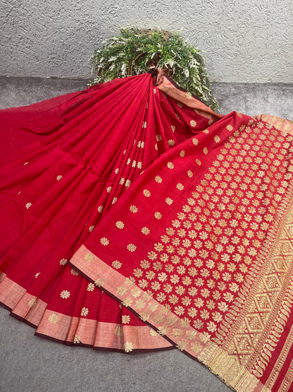RED COTTON PURE HANDLOOM ASSAMESE SAREE