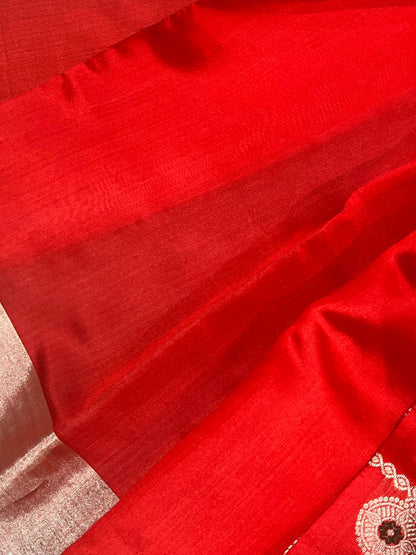 RED MUSHROO SILK PURE HANDLOOM CHANDERI SAREE