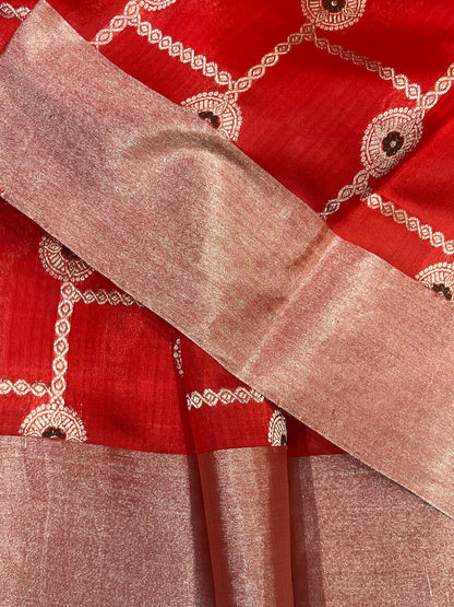RED MUSHROO SILK PURE HANDLOOM CHANDERI SAREE