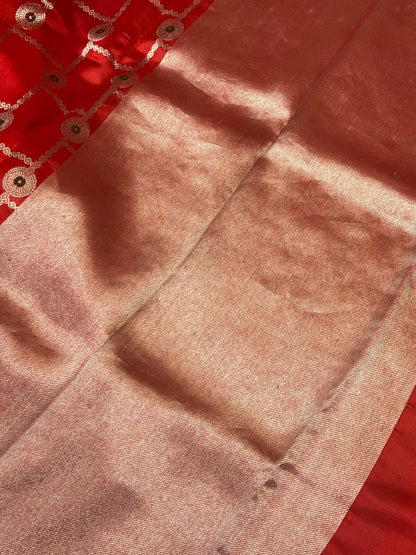 RED MUSHROO SILK PURE HANDLOOM CHANDERI SAREE