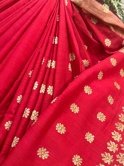 RED COTTON PURE HANDLOOM ASSAMESE SAREE