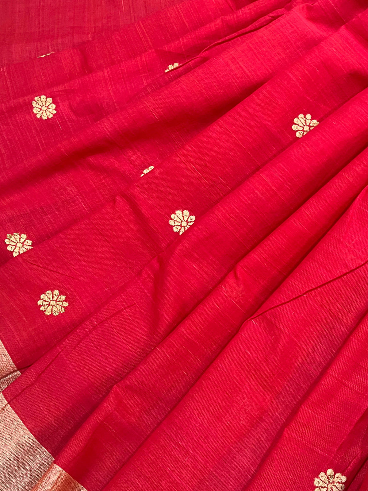 RED COTTON PURE HANDLOOM ASSAMESE SAREE