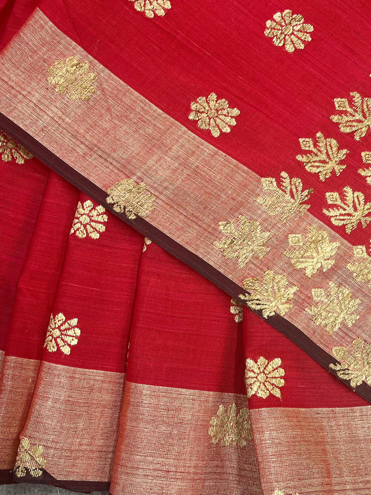 RED COTTON PURE HANDLOOM ASSAMESE SAREE