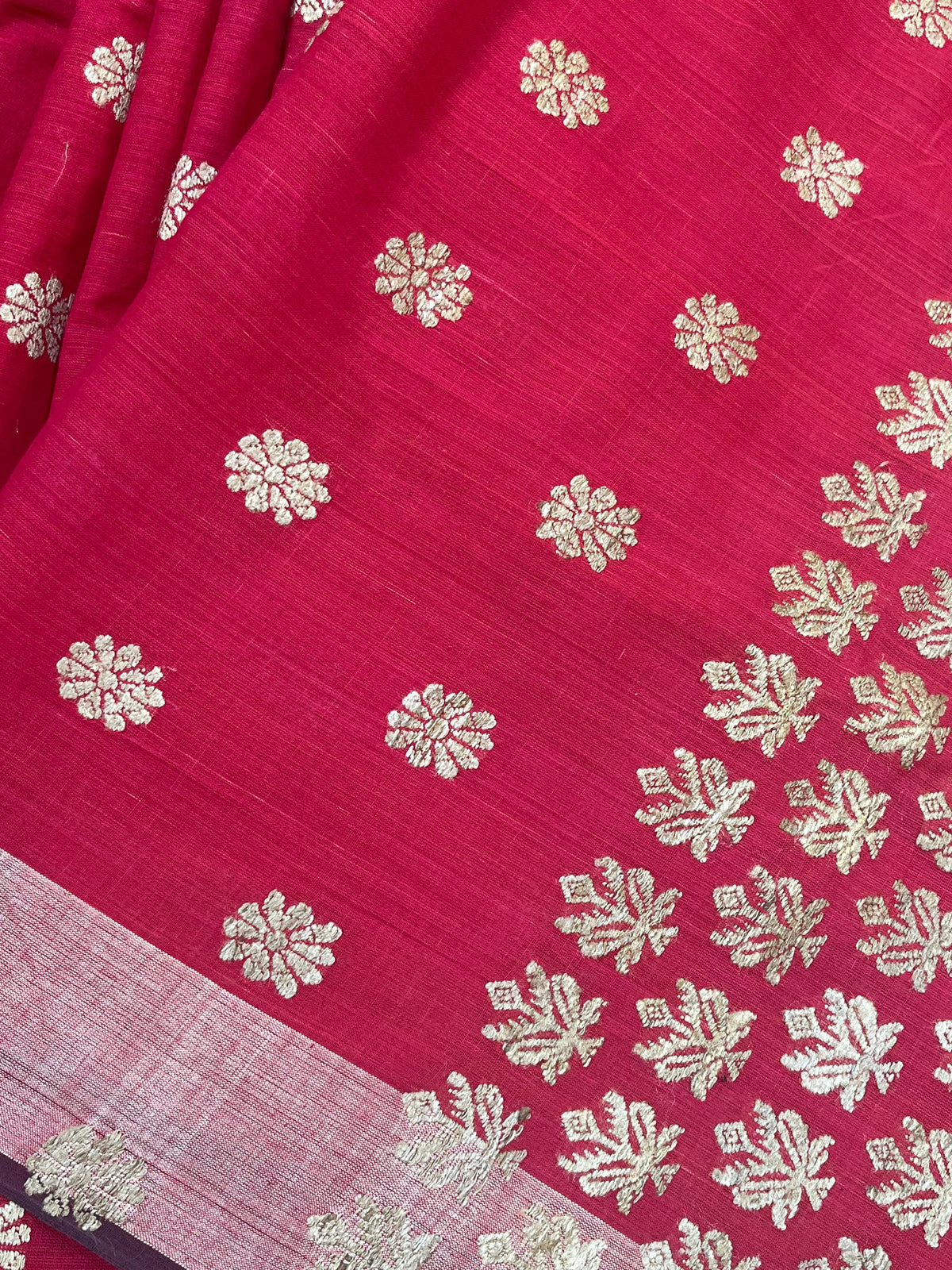 RED COTTON PURE HANDLOOM ASSAMESE SAREE