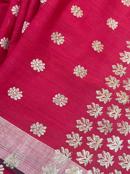 RED COTTON PURE HANDLOOM ASSAMESE SAREE