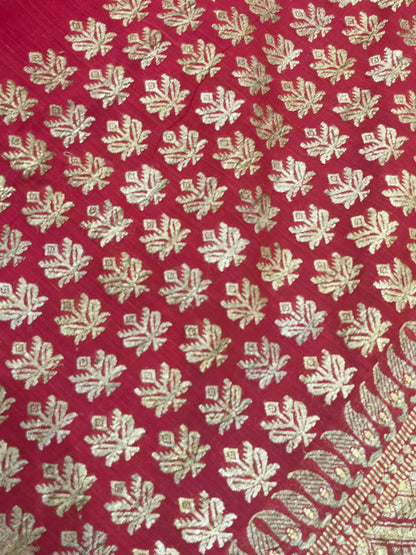 RED COTTON PURE HANDLOOM ASSAMESE SAREE