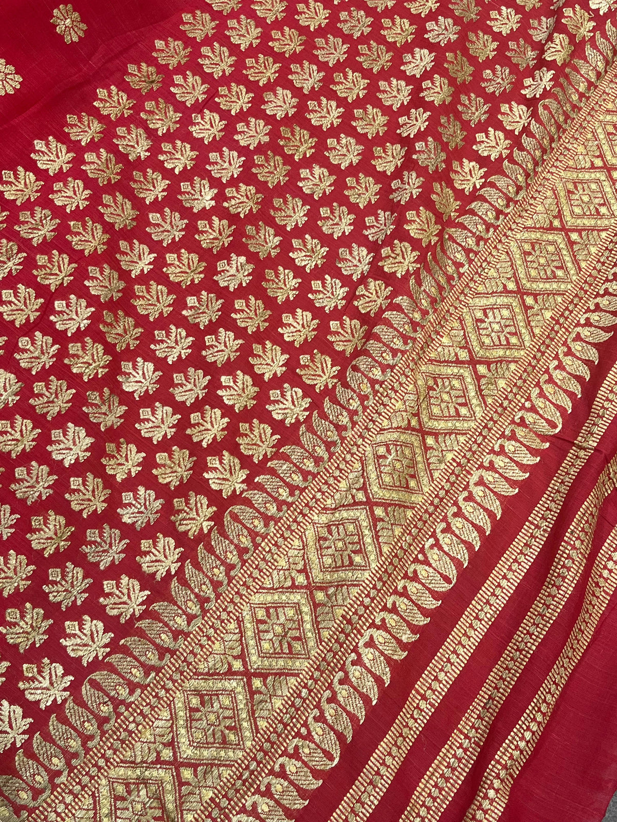 RED COTTON PURE HANDLOOM ASSAMESE SAREE