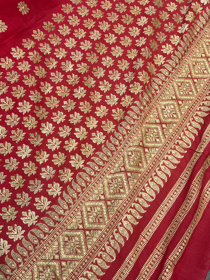 RED COTTON PURE HANDLOOM ASSAMESE SAREE