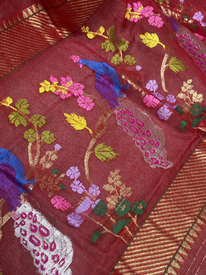 RED PURE HANDLOOM REAL JARI KOTA DORIYA SAREE