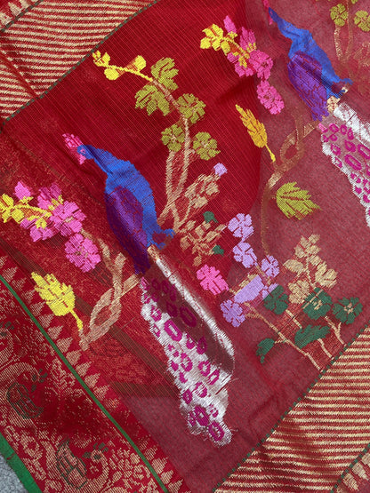 RED PURE HANDLOOM REAL JARI KOTA DORIYA SAREE