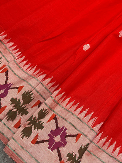 RED COTTON PURE HANDLOOM PAITHANI SAREE