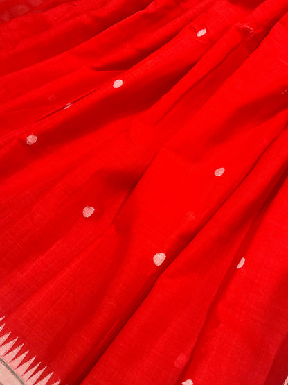 RED COTTON PURE HANDLOOM PAITHANI SAREE