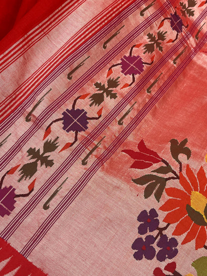 RED COTTON PURE HANDLOOM PAITHANI SAREE