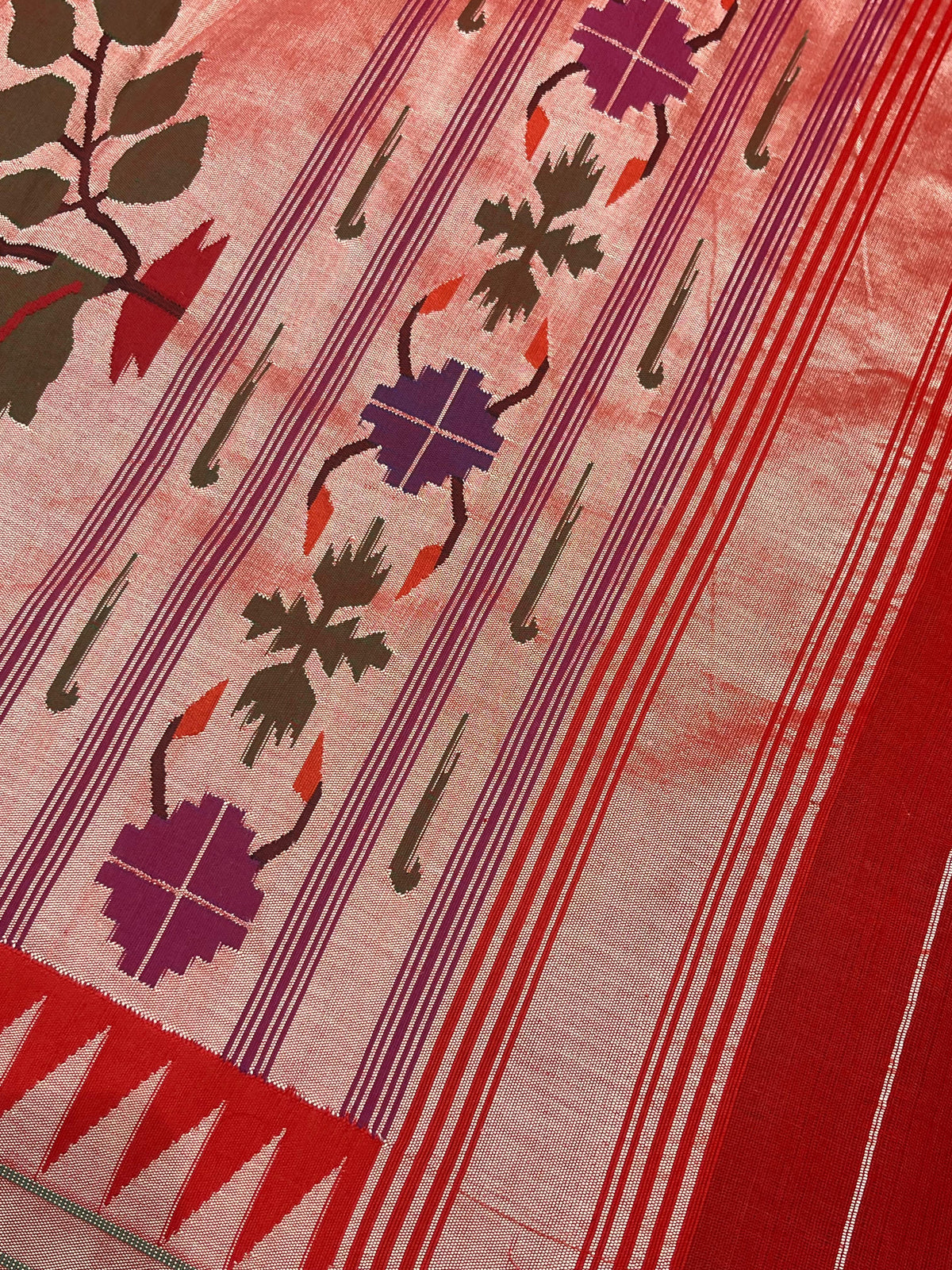 RED COTTON PURE HANDLOOM PAITHANI SAREE