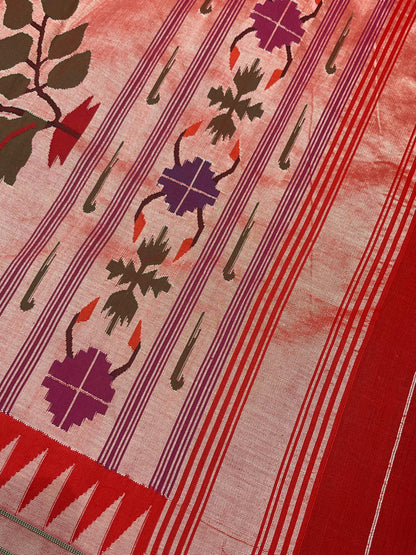 RED COTTON PURE HANDLOOM PAITHANI SAREE