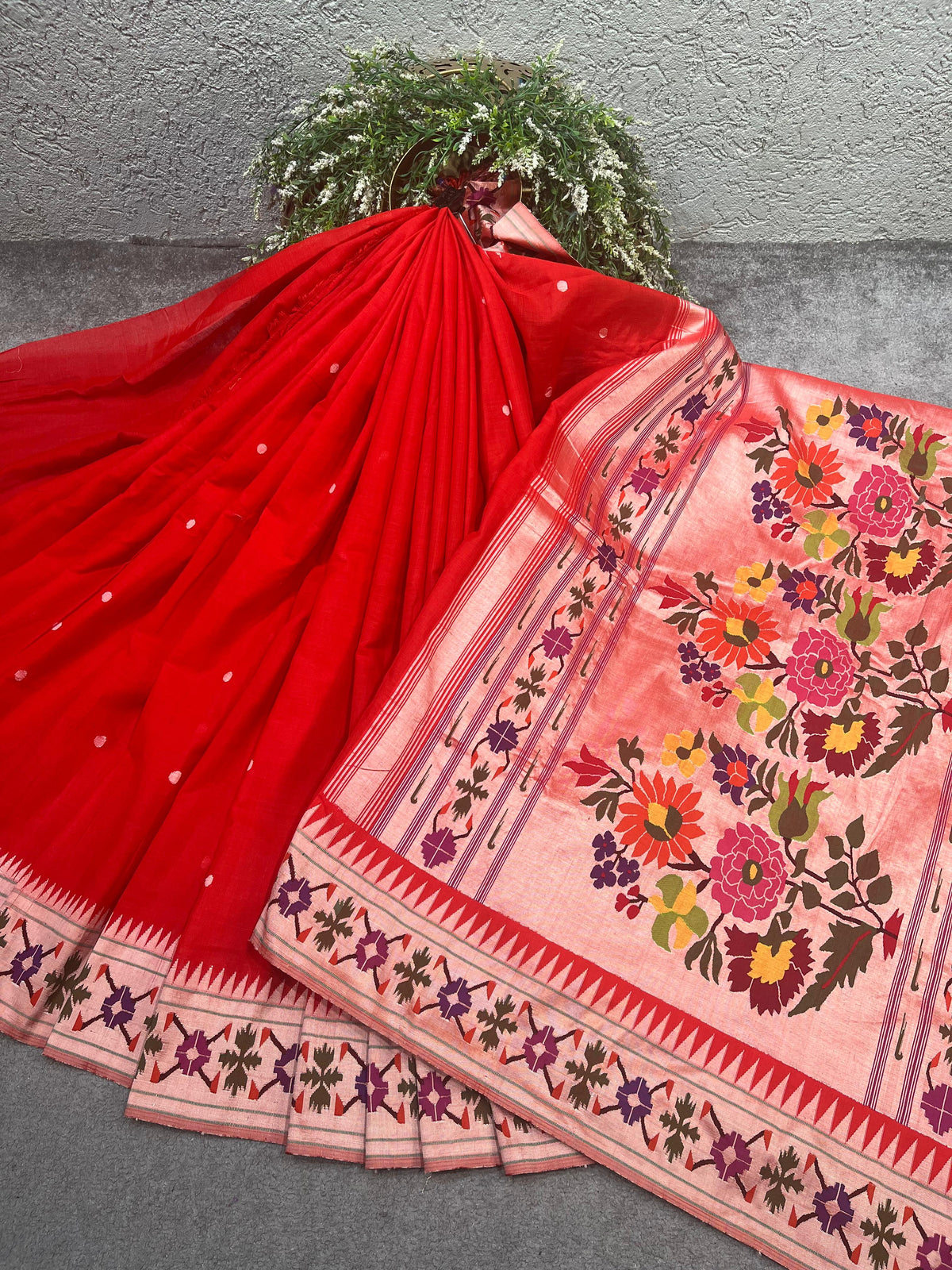 RED COTTON PURE HANDLOOM PAITHANI SAREE