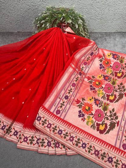 RED COTTON PURE HANDLOOM PAITHANI SAREE