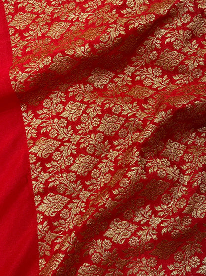 RED CHIFFON PURE HANDLOOM BANARASI SAREE