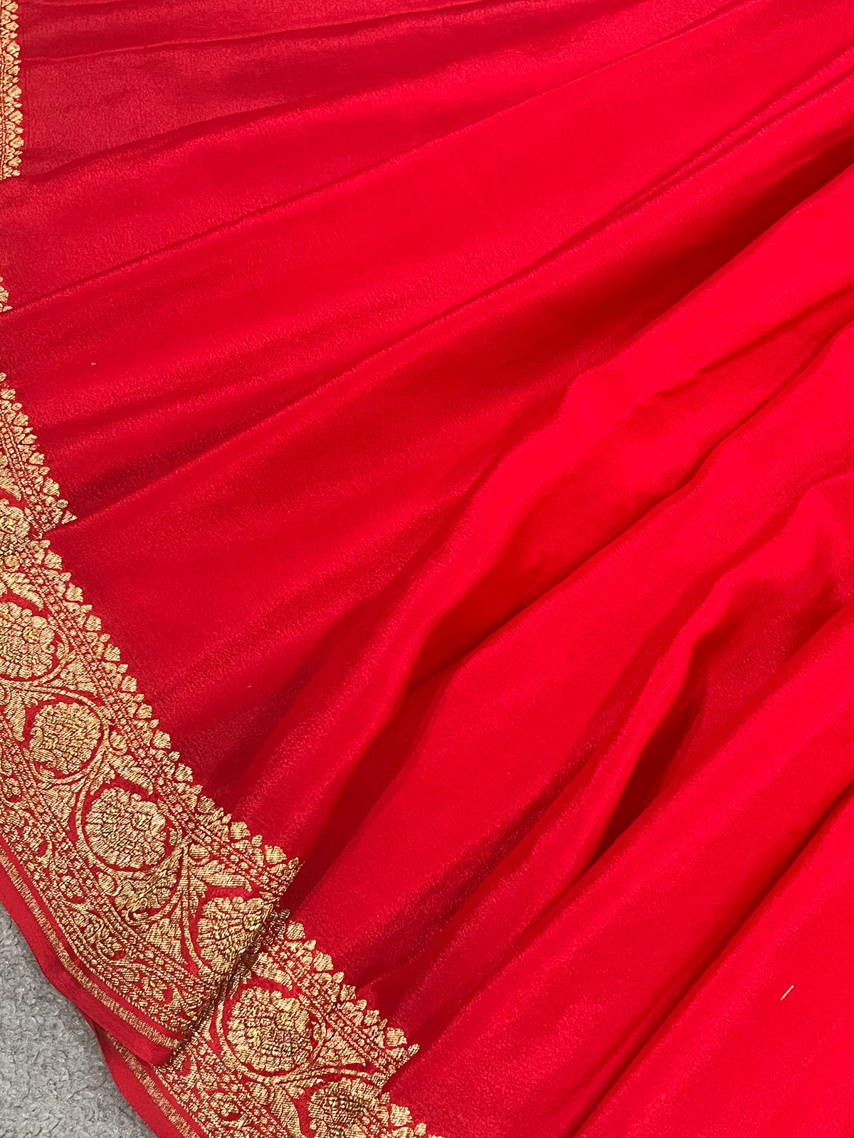 RED CHIFFON PURE HANDLOOM BANARASI SAREE
