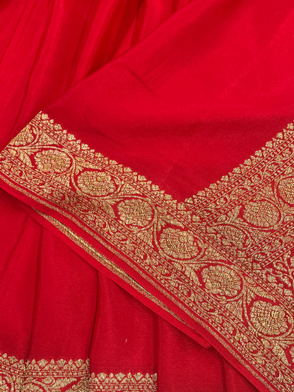 RED CHIFFON PURE HANDLOOM BANARASI SAREE