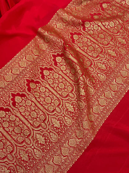 RED CHIFFON PURE HANDLOOM BANARASI SAREE