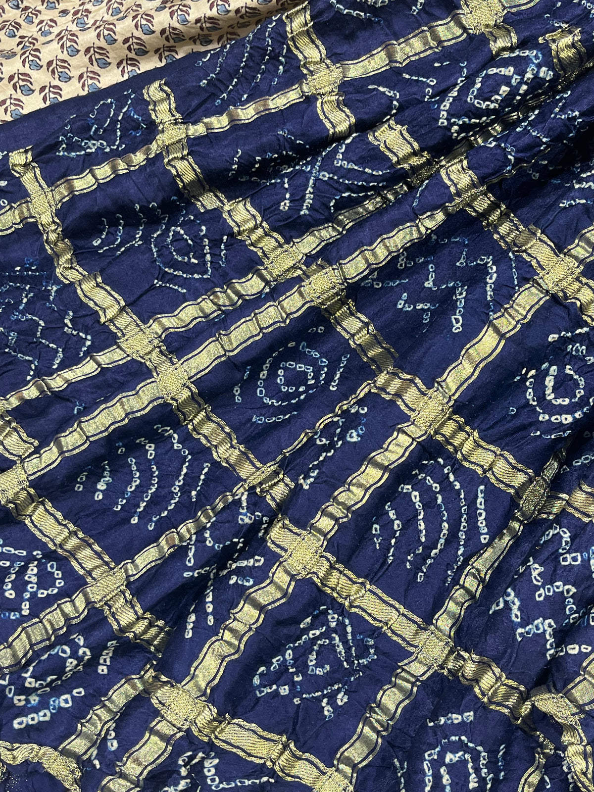 NAVY BLUE GAJJI SILK PURE HANDLOOM BANDHEJ SAREE