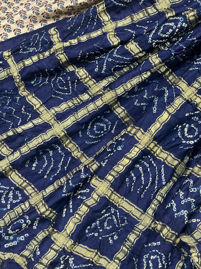 NAVY BLUE GAJJI SILK PURE HANDLOOM BANDHEJ SAREE
