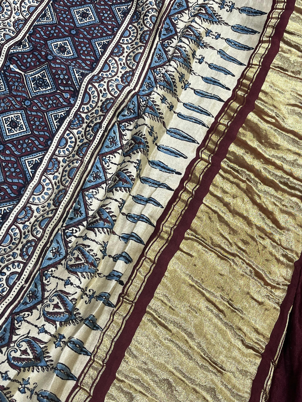 NAVY BLUE GAJJI SILK PURE HANDLOOM BANDHEJ SAREE